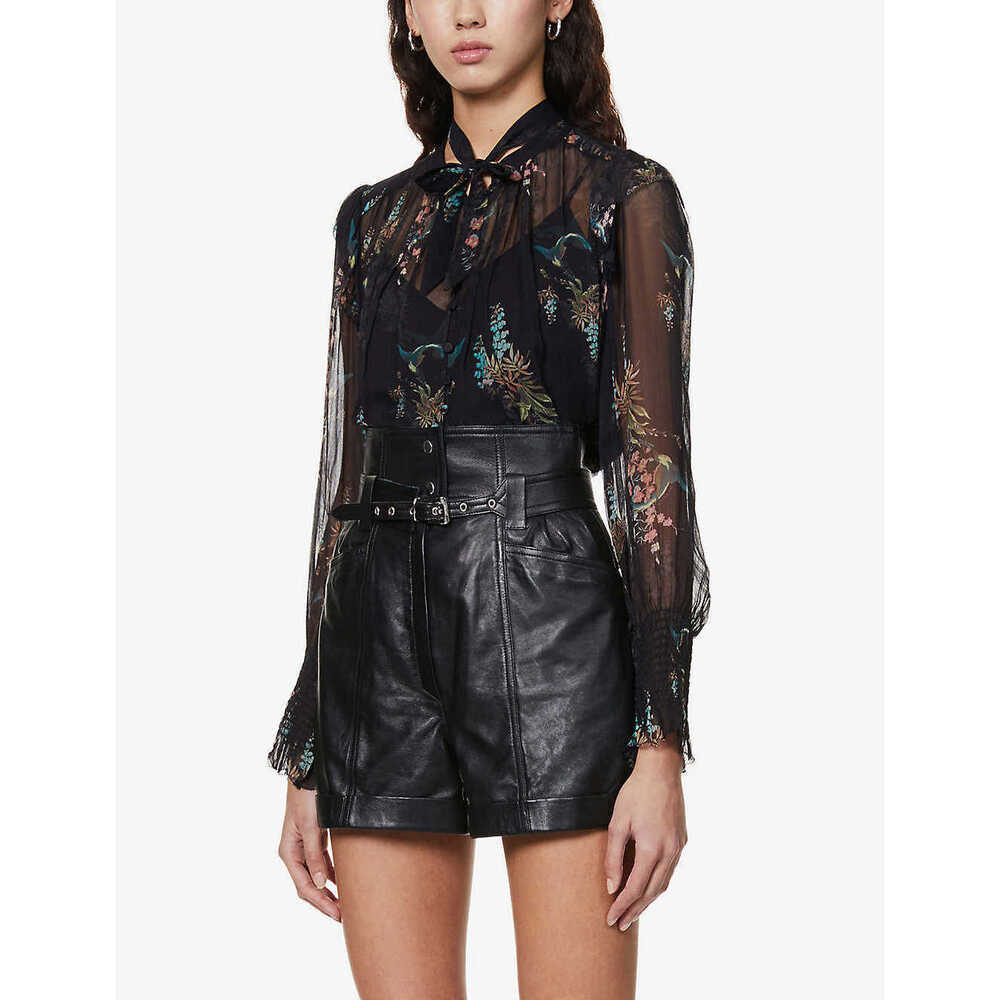 AllSaints women's Lara chiffon Shirt buttons closure Black Size 4 36EU 8UK $275